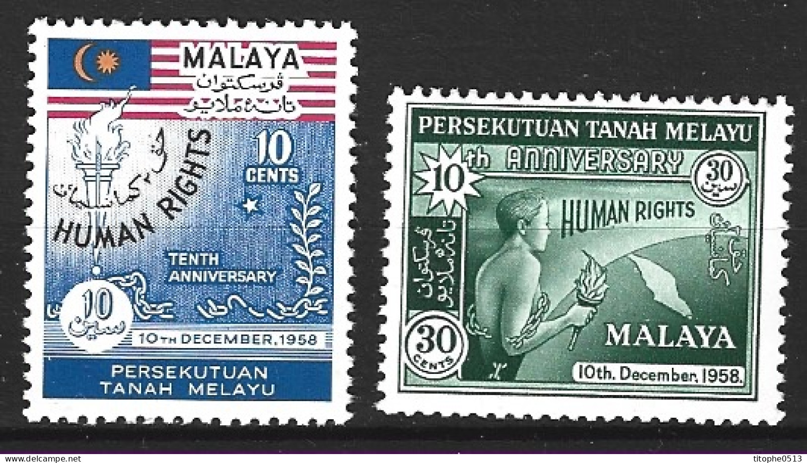 MALAISIE. N°89-90 De 1958. Déclaration Universelle Des Droits De L'Homme. - ONU