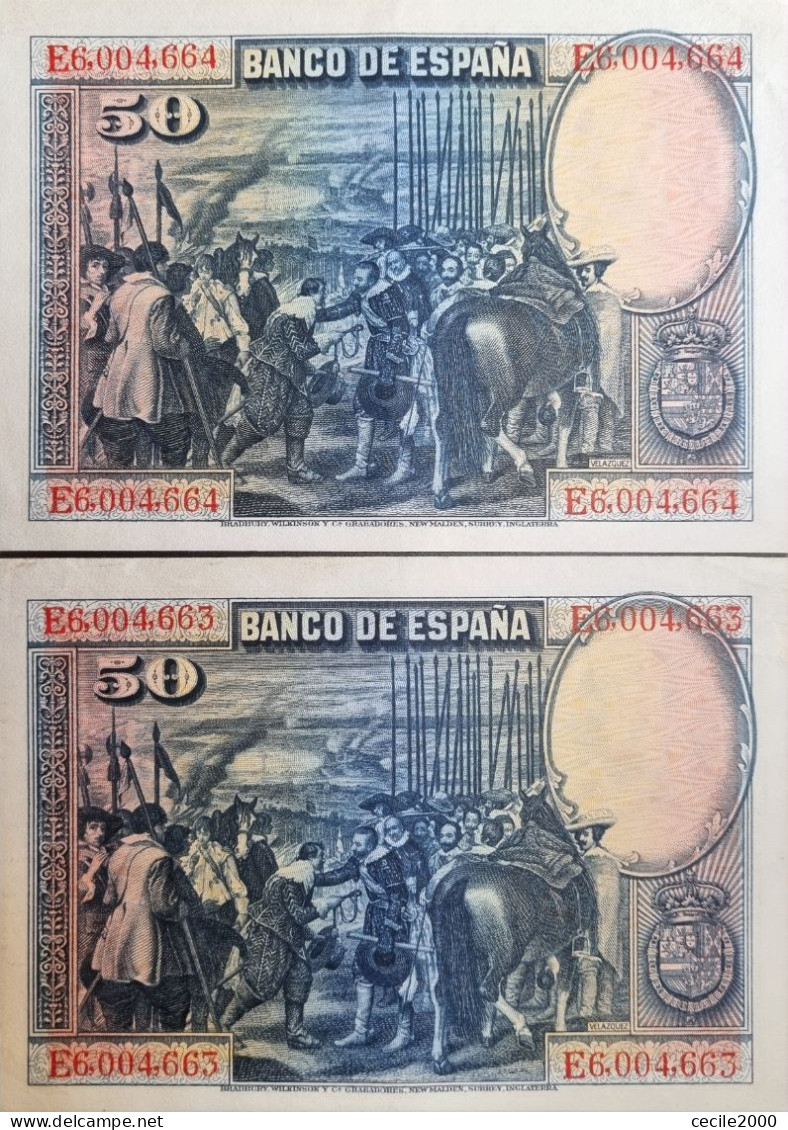 SEQUENTIAL NUMBER SPAIN BANKNOTE 50 PESETAS 1928 AUNC BILLETE ESPAÑA PAREJA *COMPRAS MULTIPLES CONSULTAR* - 100 Pesetas