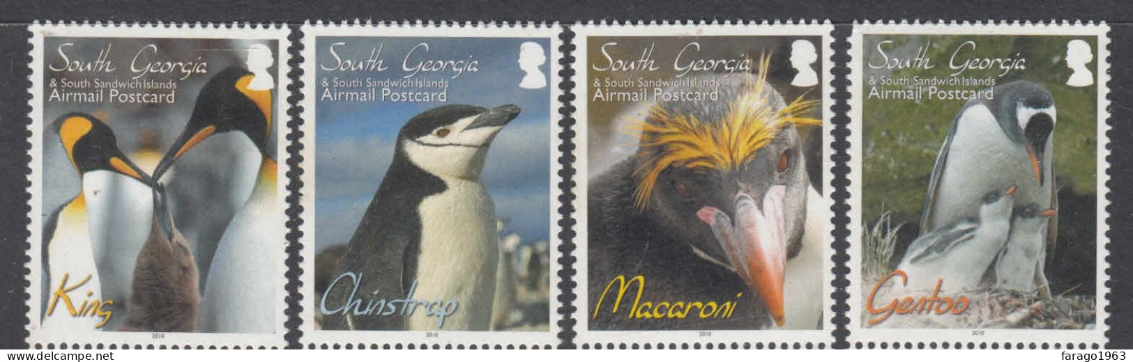 2010 South Georgia Penguins Airmail Complete Set Of 4 MNH - Géorgie Du Sud