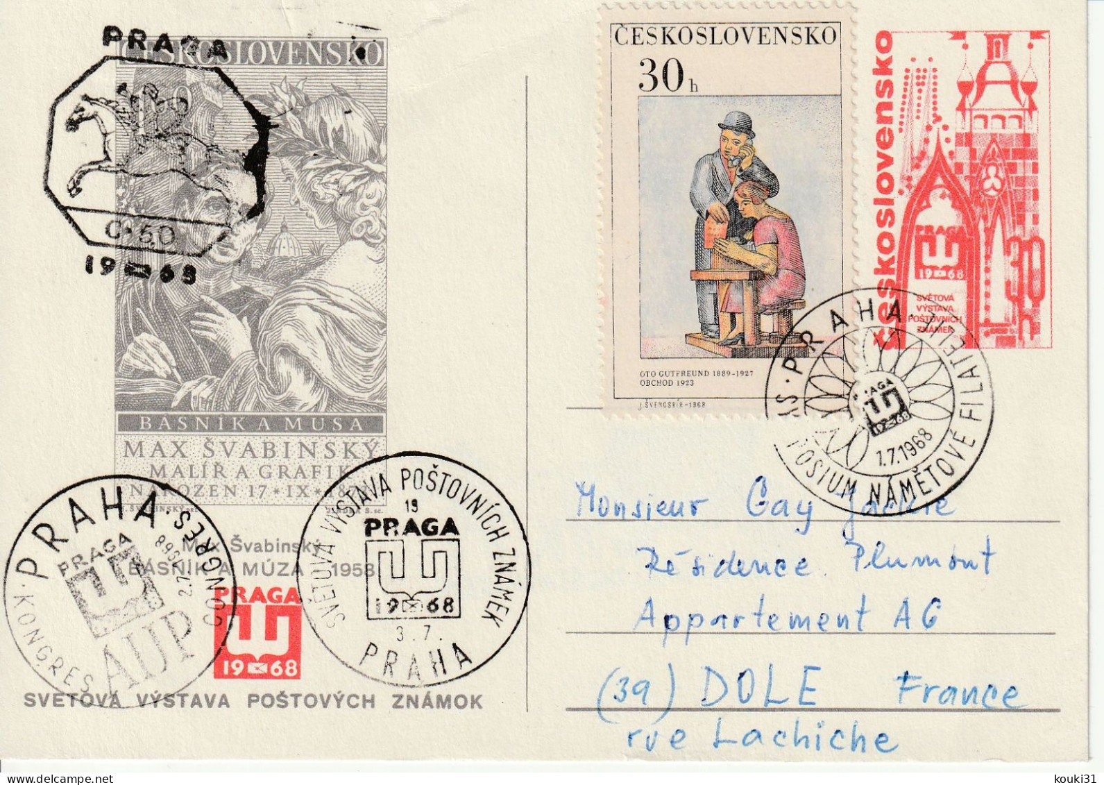 Tchécoslovaquie Entier Postal : Expo Prague 1968 , Nombreux Cachets - Expositions Philatéliques