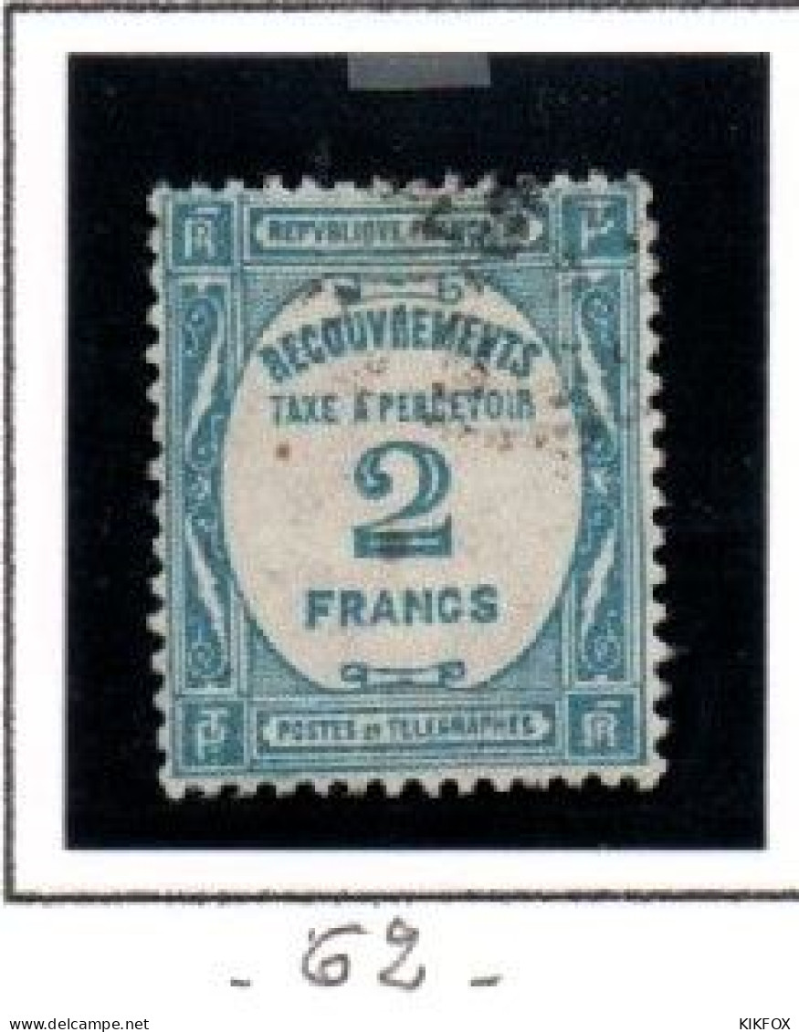 FRANCE ,FRANKREICH , 1927,  MI  61,  YT  61, TAXE,  2 FRANCS , PERCEVOIR OBLITERES, GESTEMPELT - 1859-1959 Used