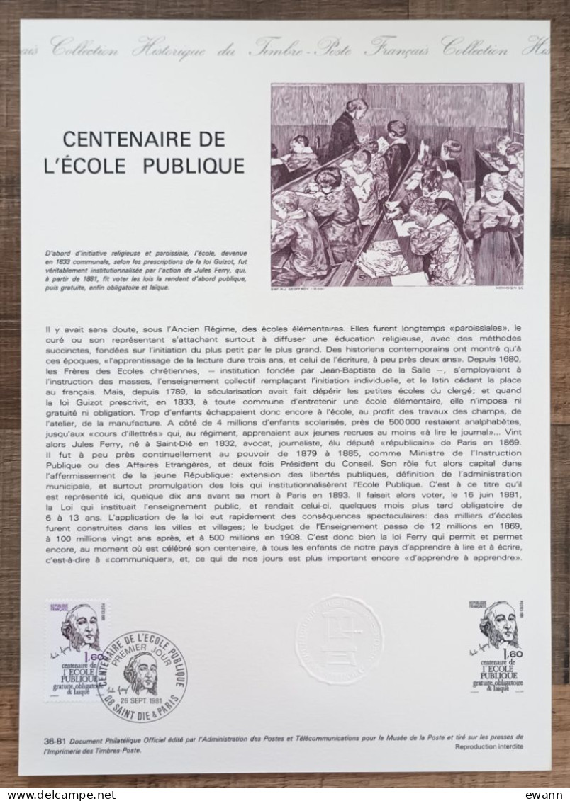 COLLECTION HISTORIQUE DU TIMBRE - YT N°2167 - ECOLE PUBLIQUE - 1981 - 1980-1989