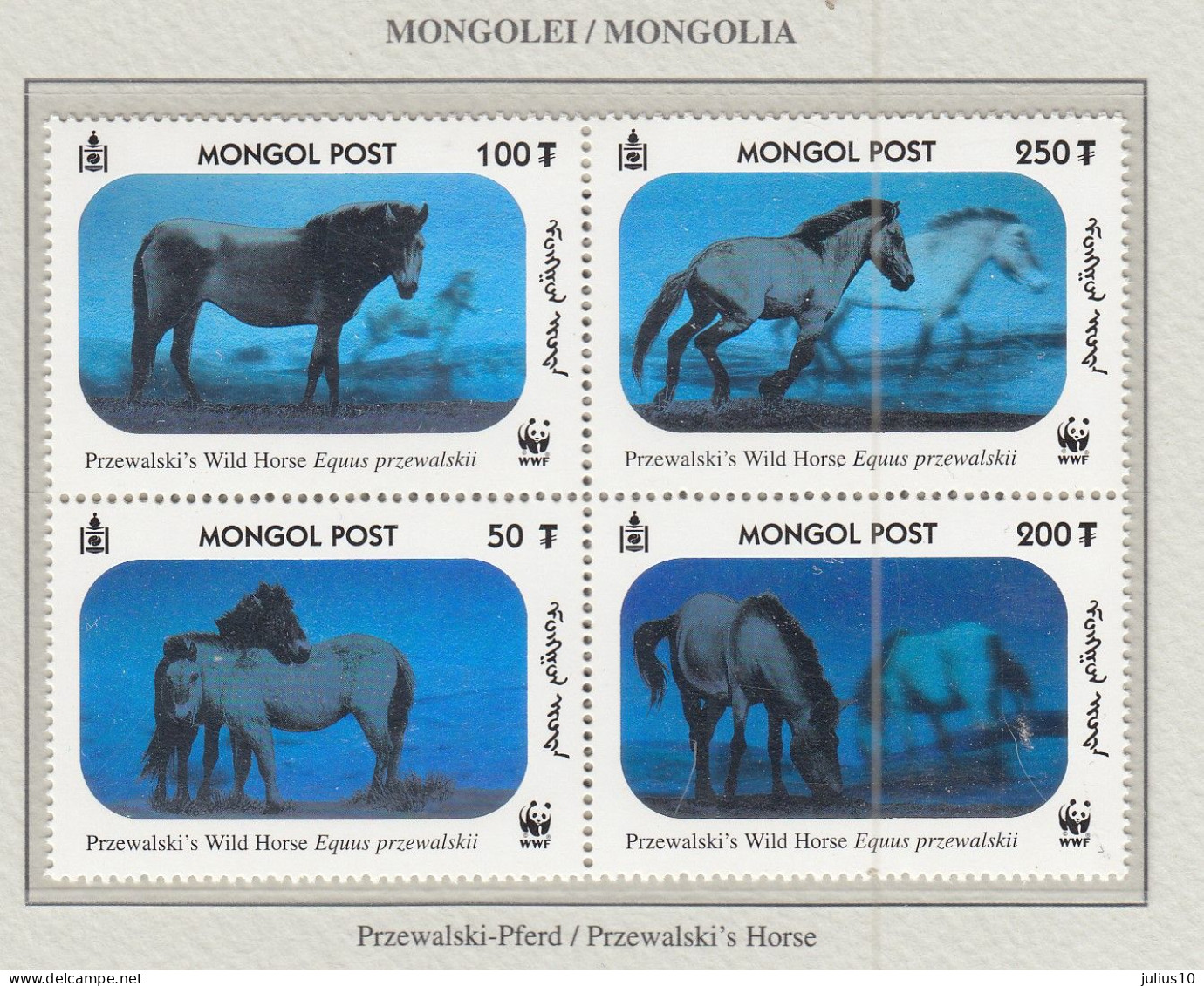 MONGOLIA 2000 WWF Horses Mi 3126-3129 MNH(**) Holograms Fauna 626 - Pferde