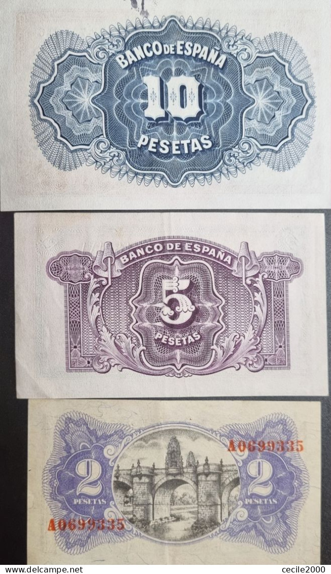 SPAIN BANKNOTE LOT 2,5,10 PESETAS 1935 1938 AUNC+ / BILLETE ESPAÑA LOTE 3 BILLETES *COMPRAS MULTIPLES CONSULTAR* - 1-2-5-25 Pesetas