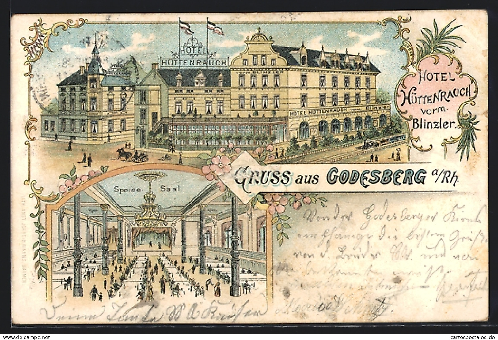 Lithographie Godesberg, Hotel Hüttenrauch Vorm. Blinzler, Speise-Saal  - Autres & Non Classés