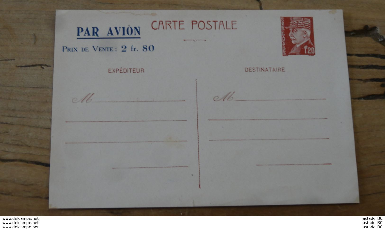 Entier Postal Pétain A 1f20, Avec Par Avion Px De Vente 2.80f .....Boite-2.......251 - Otros & Sin Clasificación
