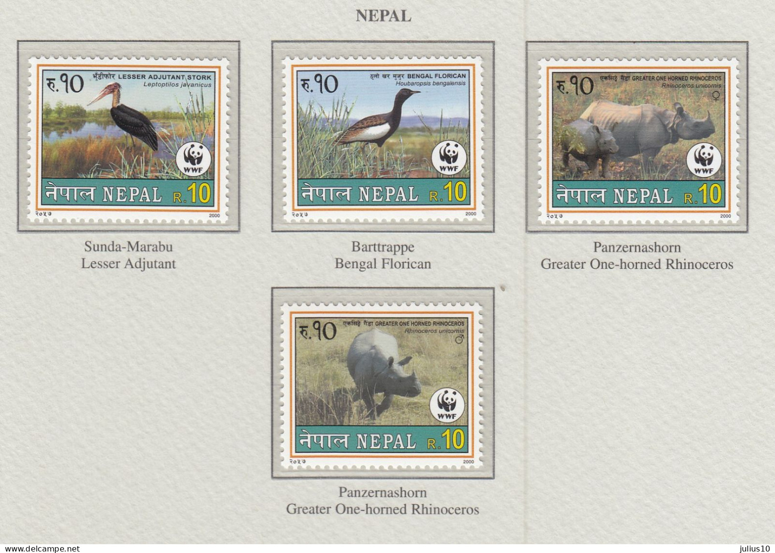 NEPAL 2000 WWF Birds Mi 718-721 MNH (**) Fauna 628 - Nuevos