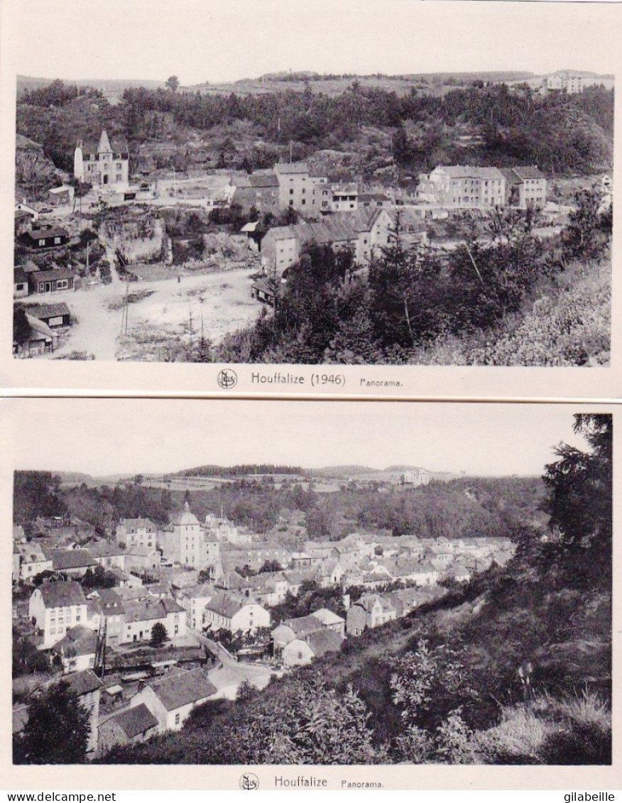   HOUFFALIZE -  Panorama - En 1946 Et Reconstruite - LOT 2 CARTES - Houffalize