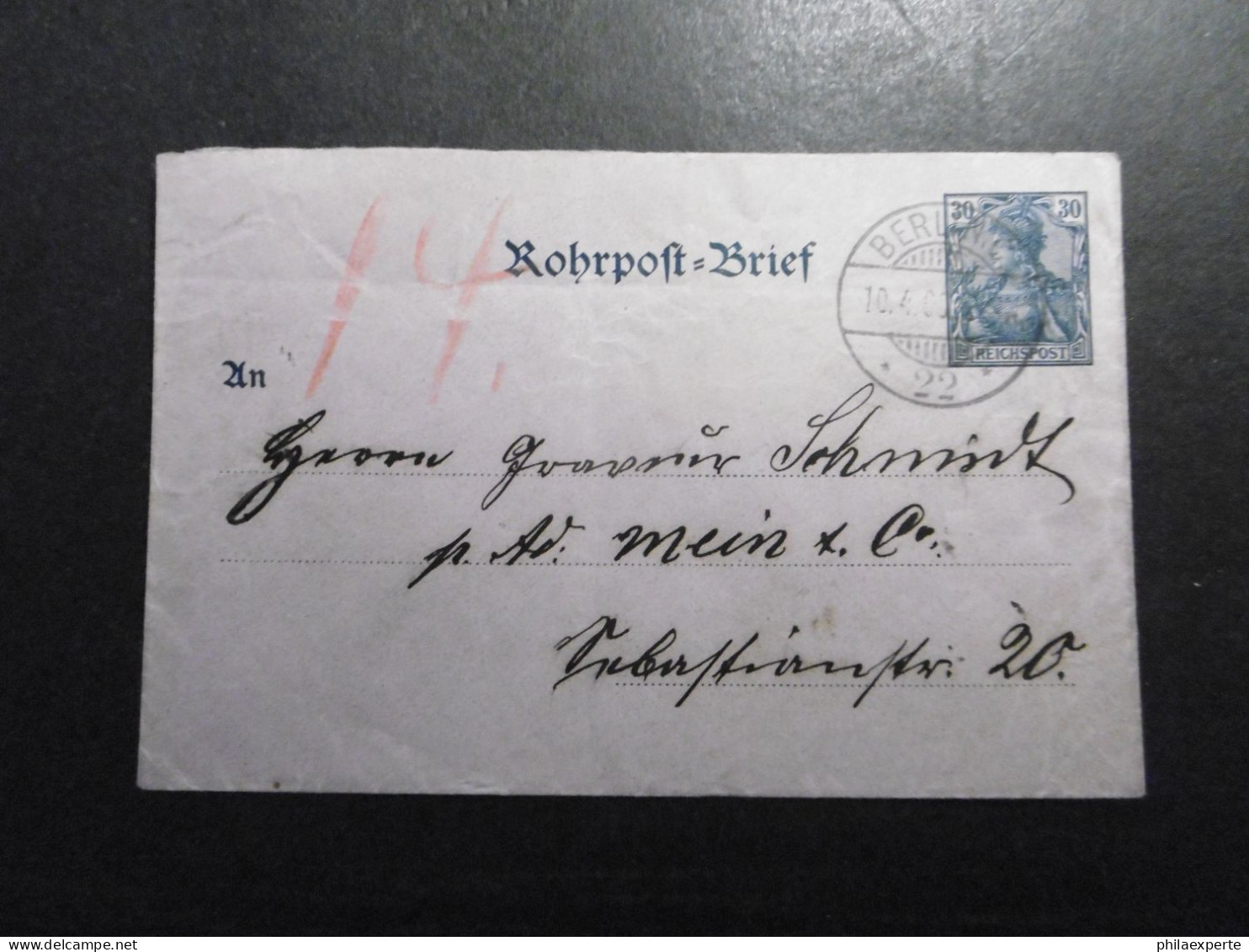 Deutsches Reich Mi. Rohrpost GA U RU 4 Ortspost Berlin 10.4.1900-Bedarfsspuren - Enveloppes