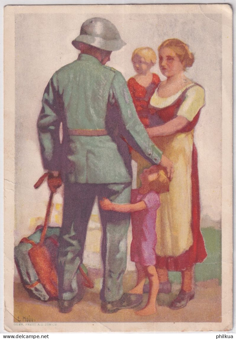 1929 Bundesfeierkarte - Gelaufen Ab Lausanne Nach Attiswil - Wehrmann Mit Familie - Entiers Postaux