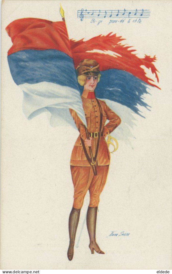 Russian Anthem And Flag With Woman Soldier  Allied WWI - Russland