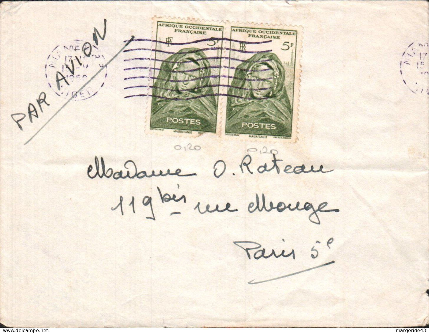 A O F AFFRANCHISSEMENT COMPOSE SUR  LETTRE DE NIAMEY 1950 - Briefe U. Dokumente