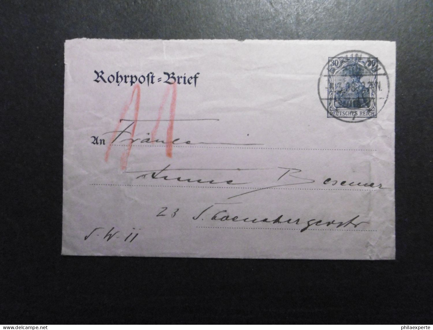 Deutsches Reich Mi. Rohrpost GA U RU 6 Ortspost Berlin 16.3.1908-Bedarfsspuren - Briefe