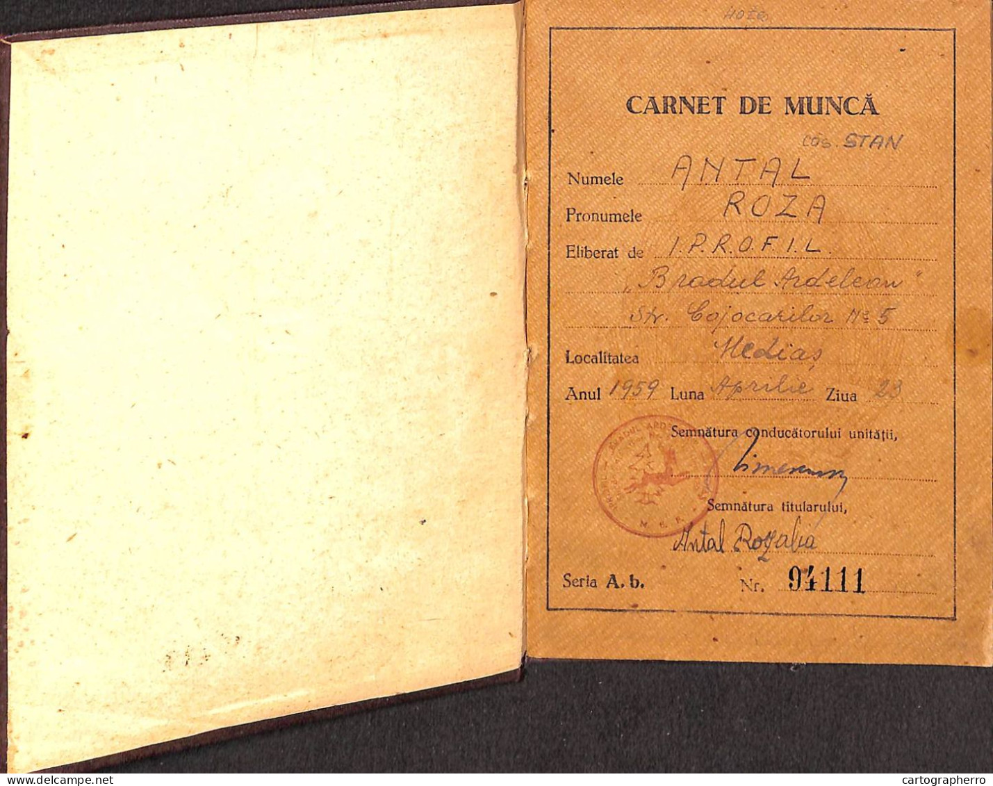 Romania Carnet De Munca RPR Medias - Historische Dokumente