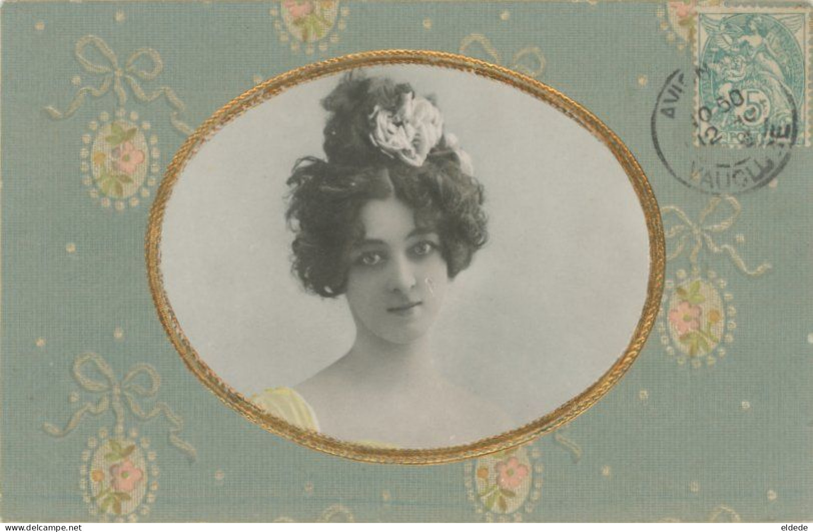Art Nouveau Embossed Beautiful Girl  Gold Silk OPF Card - Before 1900