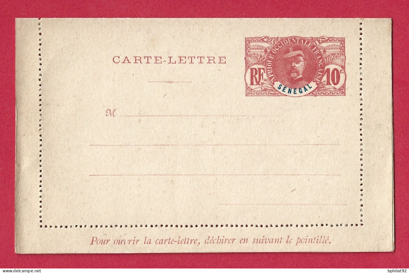 !!! SÉNÉGAL, ENTIER POSTAL À 10CTS TYPE FAIDHERBE, NEUF - Cartas & Documentos