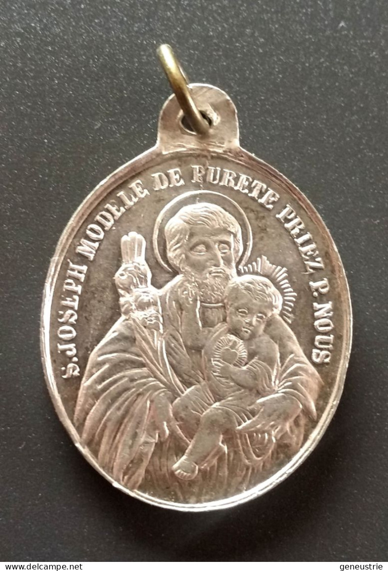 Pendentif Médaille Religieuse Fin XIXe "Saint Joseph / Notre-Dame De La Médaille Miraculeuse" Religious Medal - Religion & Esotérisme