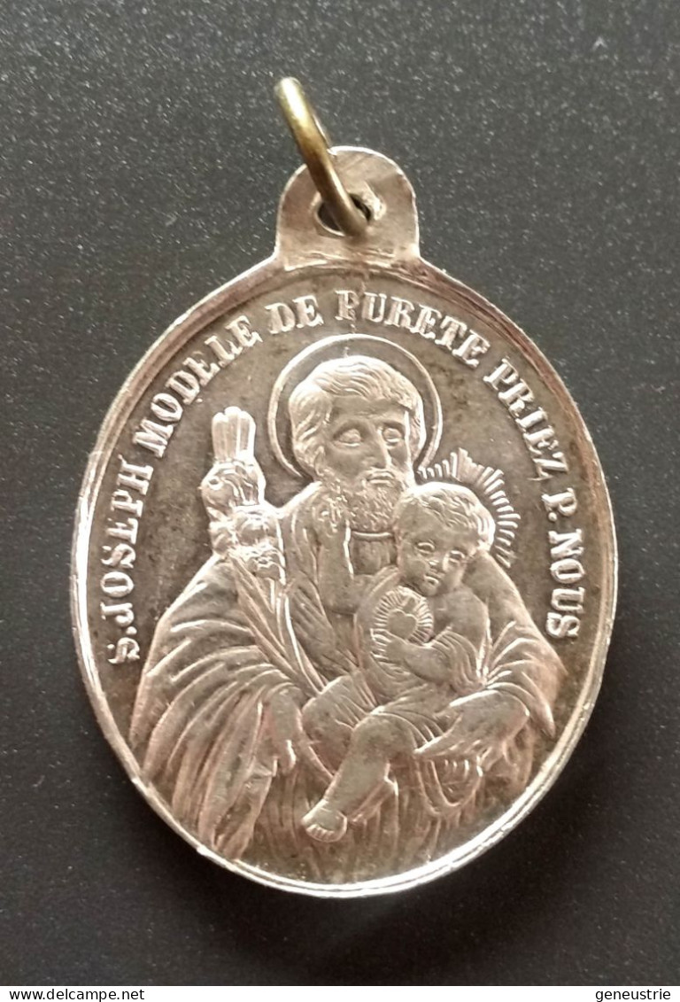 Pendentif Médaille Religieuse Fin XIXe "Saint Joseph / Notre-Dame De La Médaille Miraculeuse" Religious Medal - Religion & Esotericism