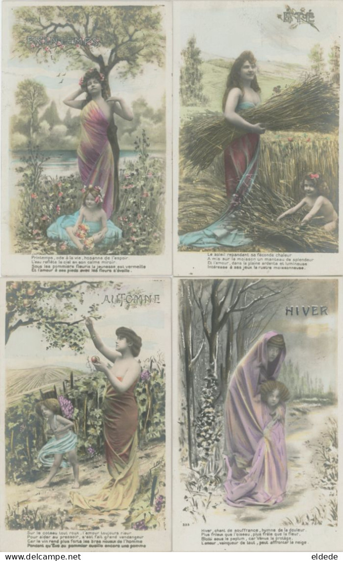 4 Cartes Saisons  Femme Fillette Blé Pomme  Vigne Eve Pommier  Venus - Otros & Sin Clasificación