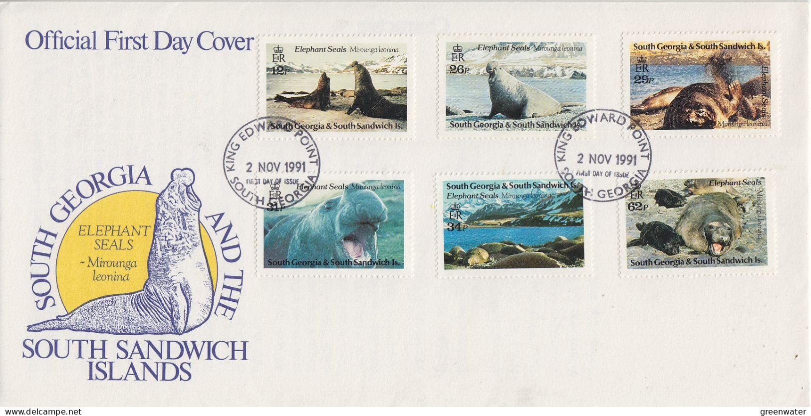 South Georgia 1991 Elephant Seals 6v FDC  ** Mnh (GS204) - South Georgia