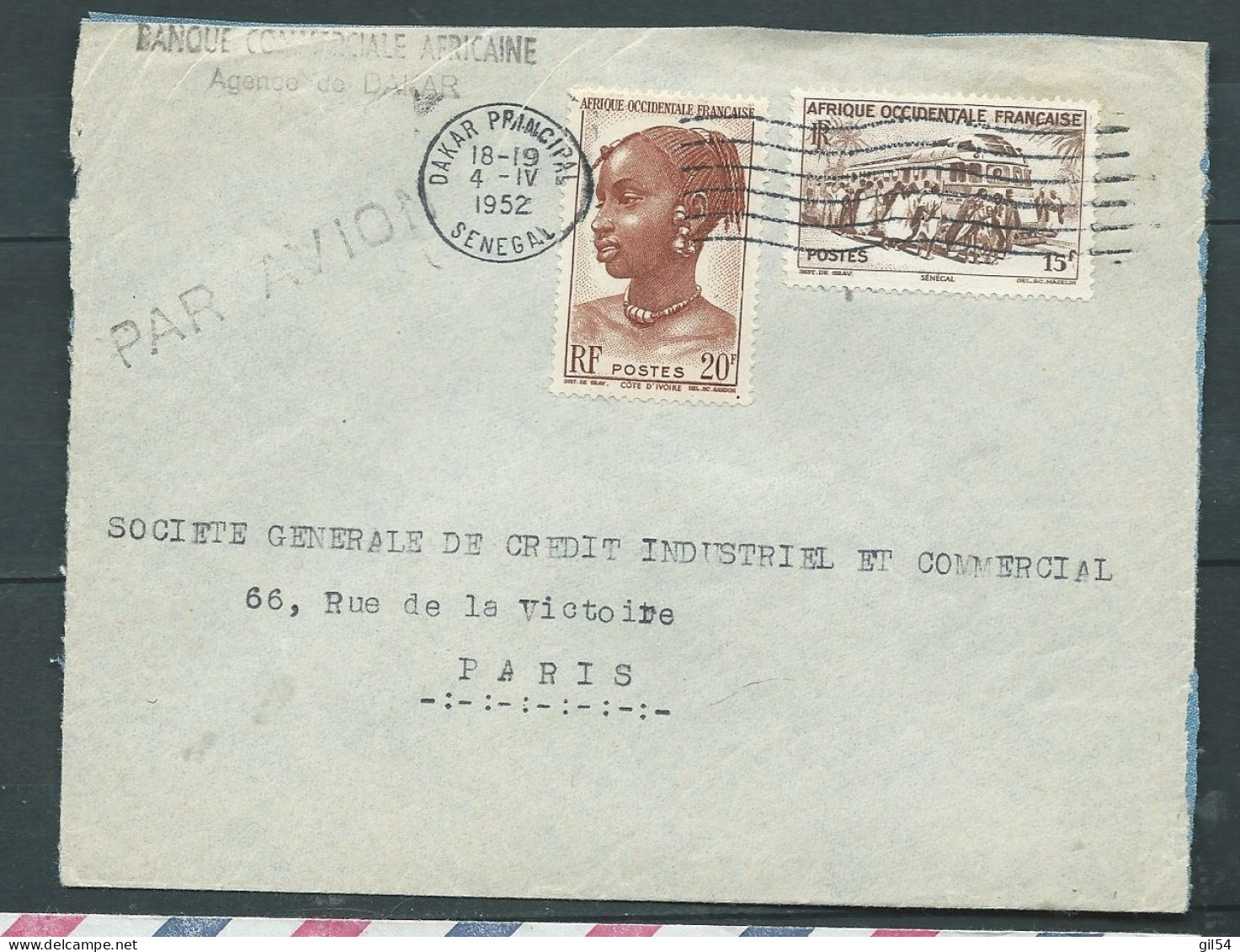 LSC " Par Avion " Timbres D'A.O.C. AFFRANCHISSANT Une Lettre Par Avion Pour La France En Avril 1952 -    LP 33001 - Covers & Documents