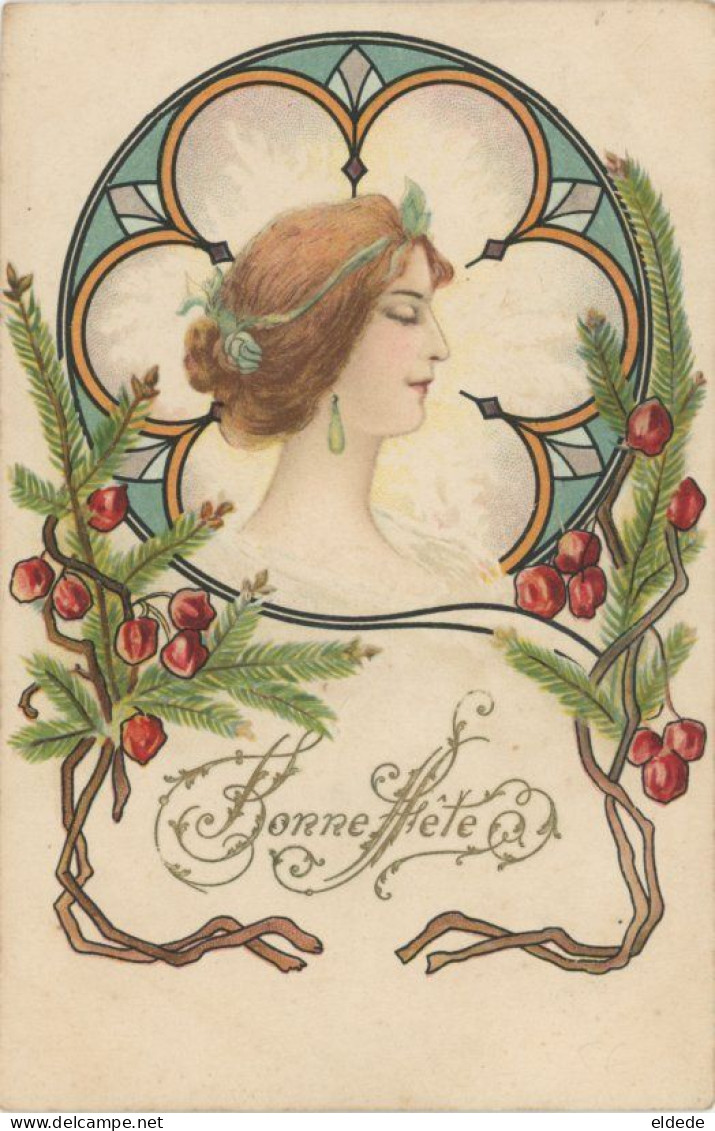 Art Nouveau  Undivided Back Très Belle Femme Profil Envoi à Bougneu Par Pons 17 - Before 1900