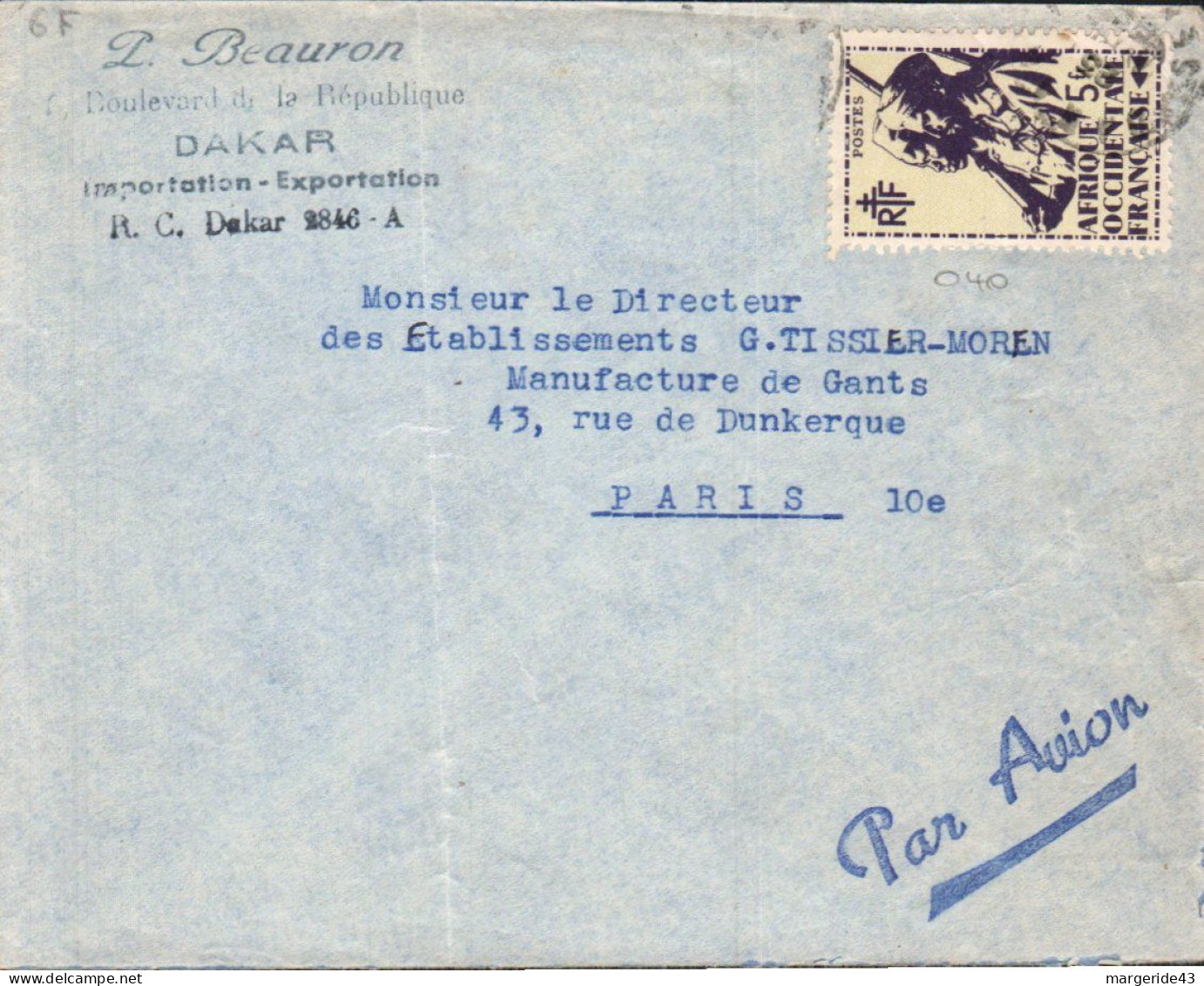A O F SEUL SUR  LETTRE DE DAKAR POUR LA FRANCE - Cartas & Documentos
