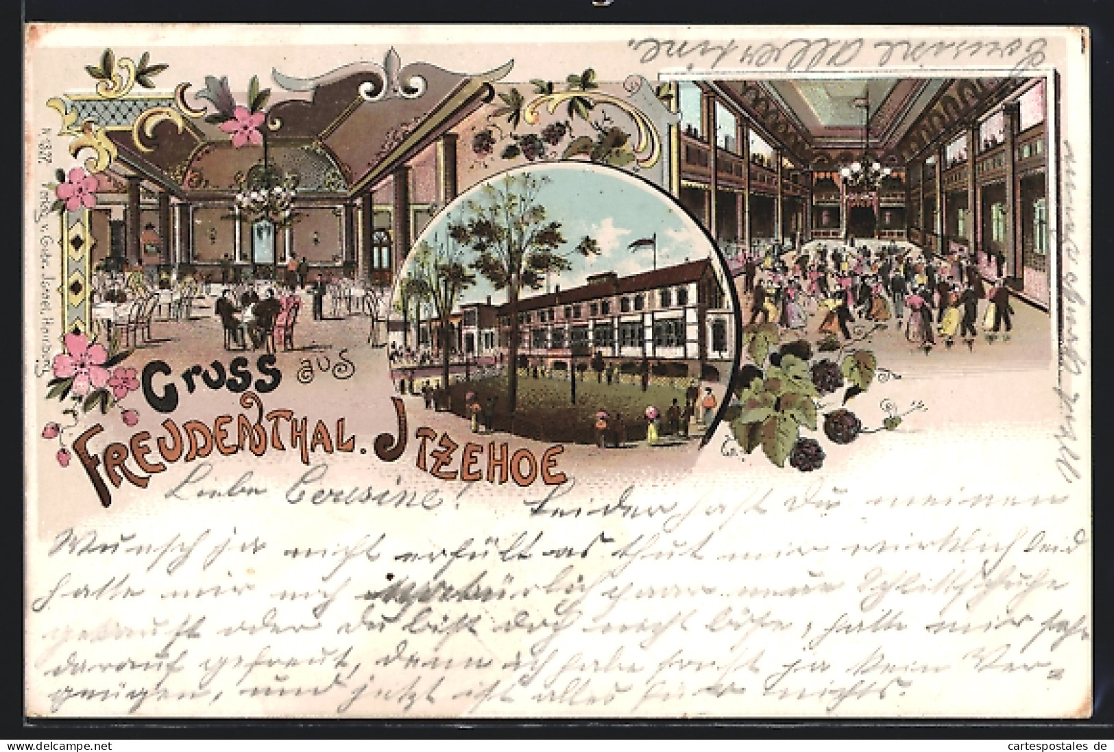 Lithographie Itzehoe, Gasthaus Freudenthal, Innen- Und Aussenansichten  - Itzehoe