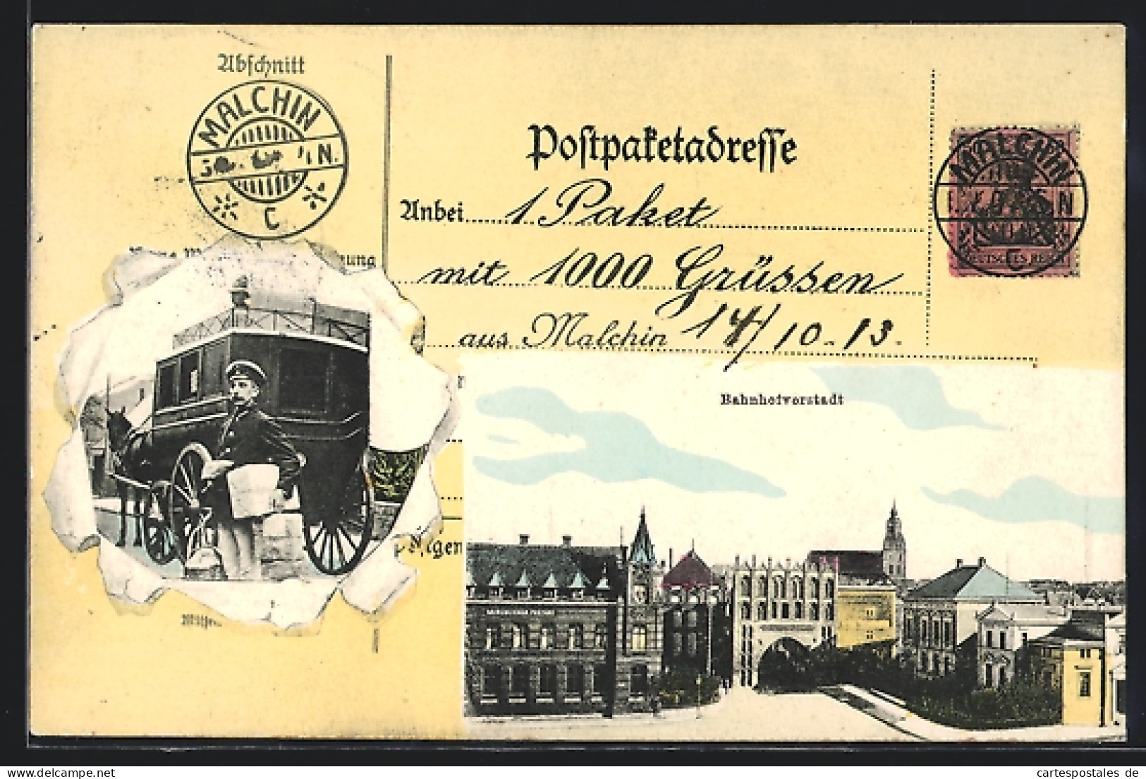 AK Malchin, Bahnhofvorstadt, Postbote Mit Paketen Und Briefen  - Post
