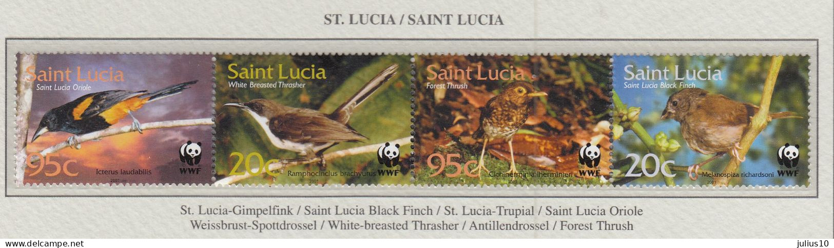 ST LUCIA 2001 WWF Birds Mi 1142-1145 MNH(**) Fauna 634 - Otros & Sin Clasificación