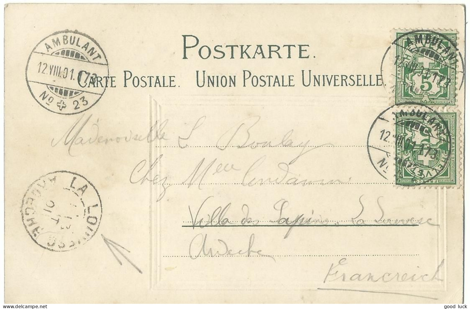 SUISSE  CARTE 2x5c   AMBULANT N° 23 POUR LA LOUVESC ( ARDECHE )  DE 1901 LETTRE COVER - Covers & Documents