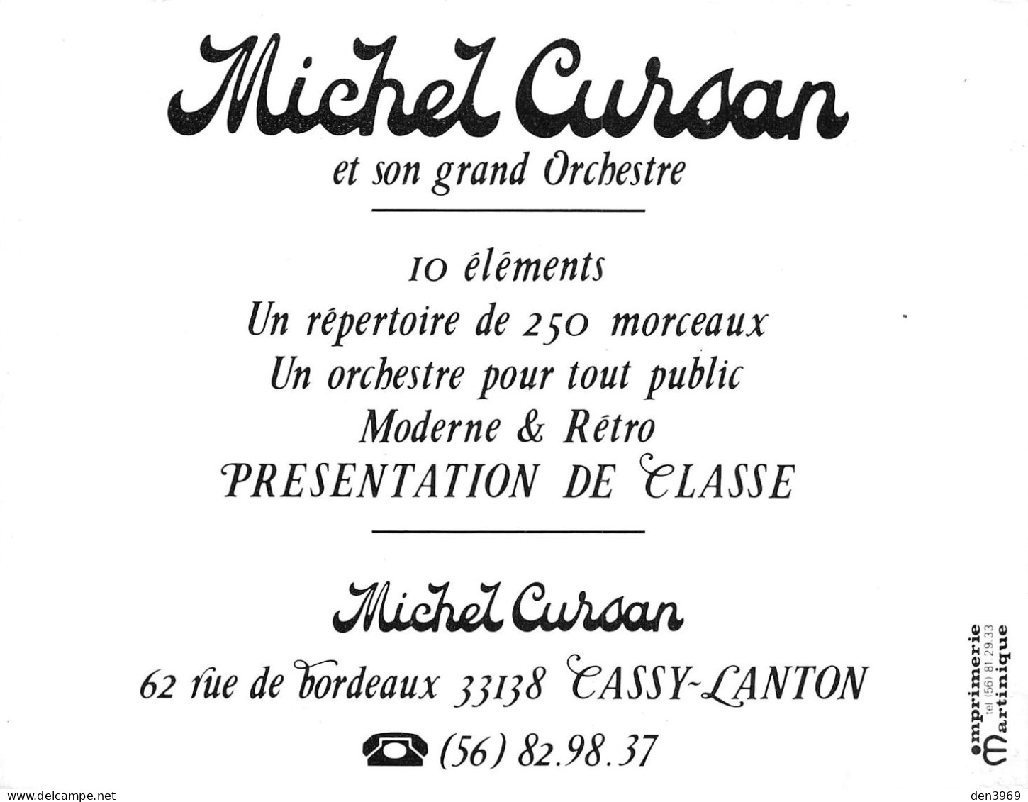 CASSY-LANTON (Gironde) - Michel Cursan Et Son Grand Orchestre, 62 Rue De Bordeaux - Pin-up, Bar - Carte Grand Format - Otros & Sin Clasificación