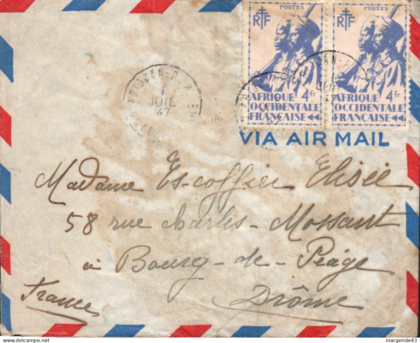 A O F SEUL SUR  LETTRE POUR LA FRANCE 1947 - Lettres & Documents