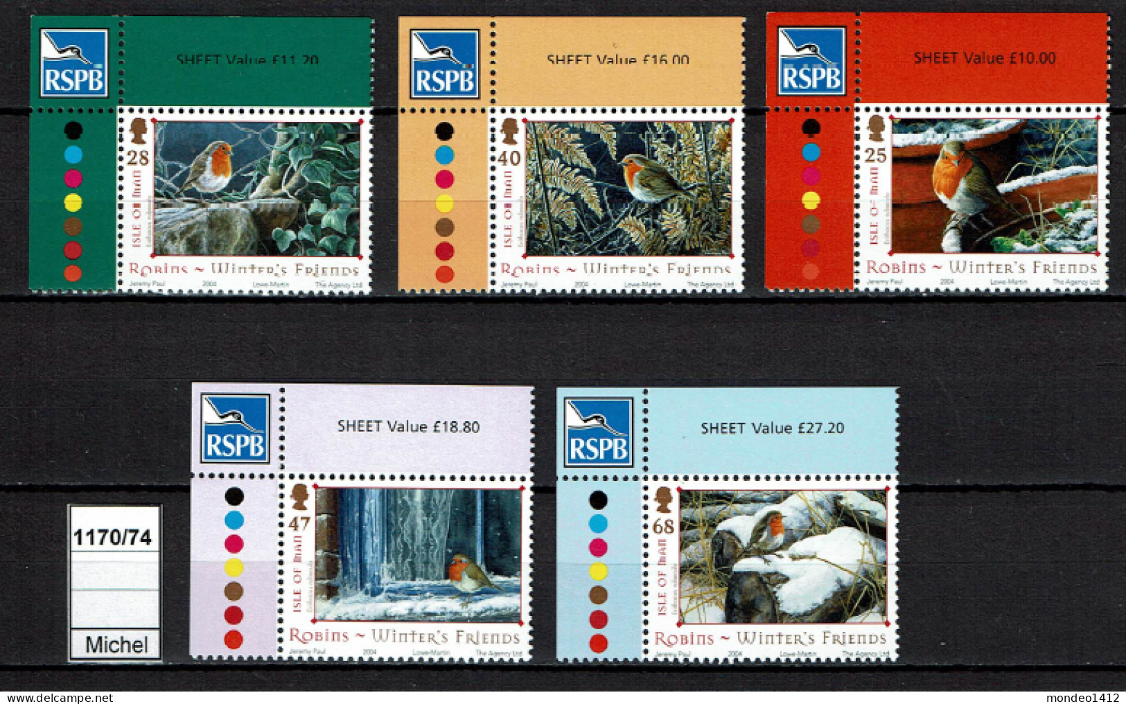 Isle Of Man - 2004 - MNH - Oiseaux, Birds, Vogels, Rouges-gorges, Roodborstjes, Robins - Border Sheet - Isle Of Man