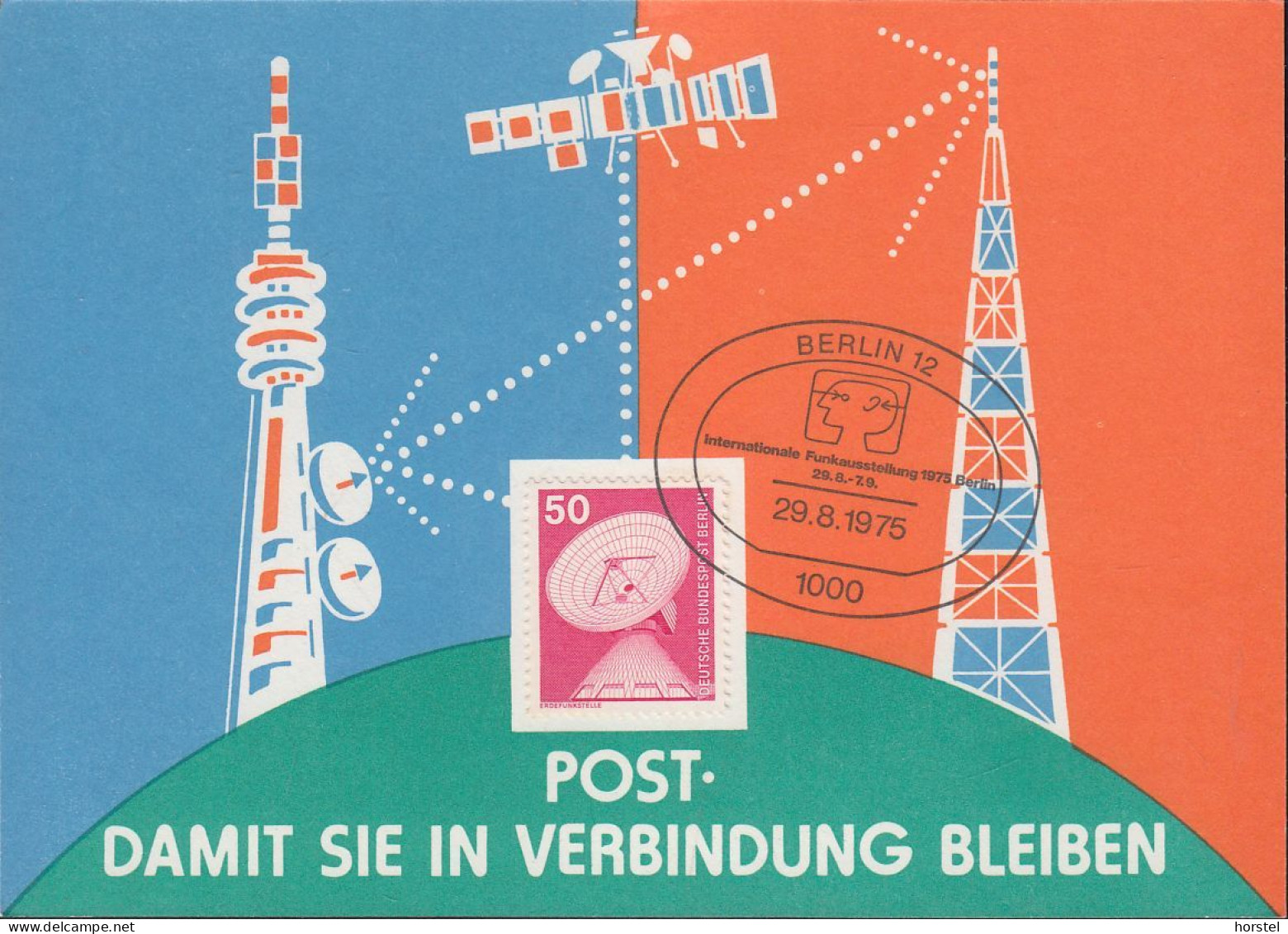 Berlin Mi Nr.499 Sonderpostkarte Funkausstellung 1975 - Erdfunkstelle Raisting - Maximum Cards