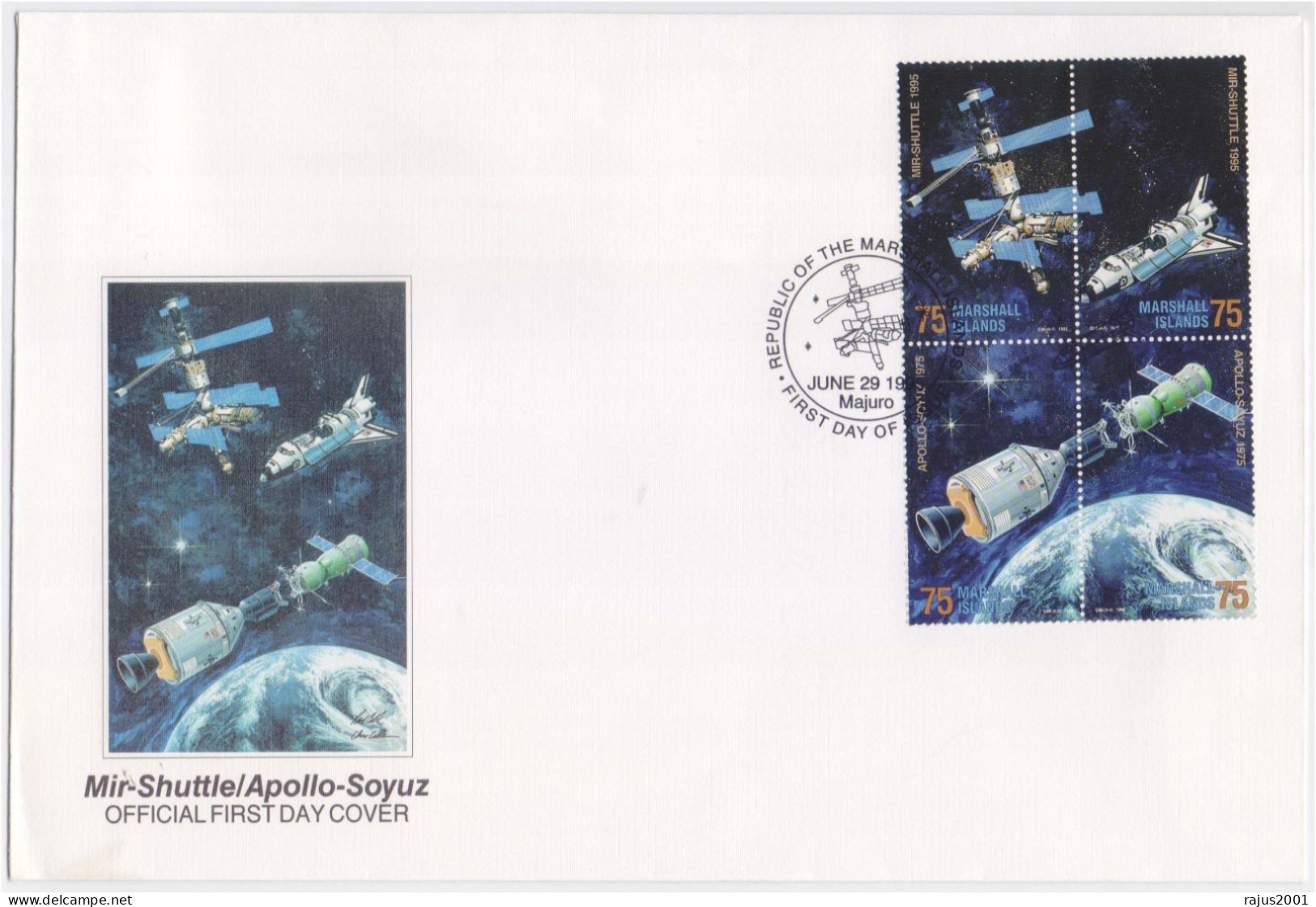 MIR Shuttle APOLLO-SOYUZ Link Up, First Joint Space Flight Between US And USSR, Earth, Planet, Astronomy, Marshall FDC - Sterrenkunde