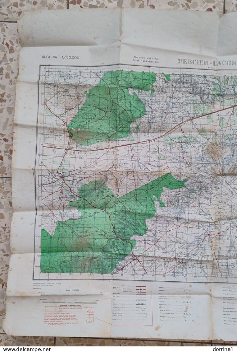 Map Merchant Lacombe Algeria North Africa Second Edition 75x60cm - USED STAINS - Autres & Non Classés