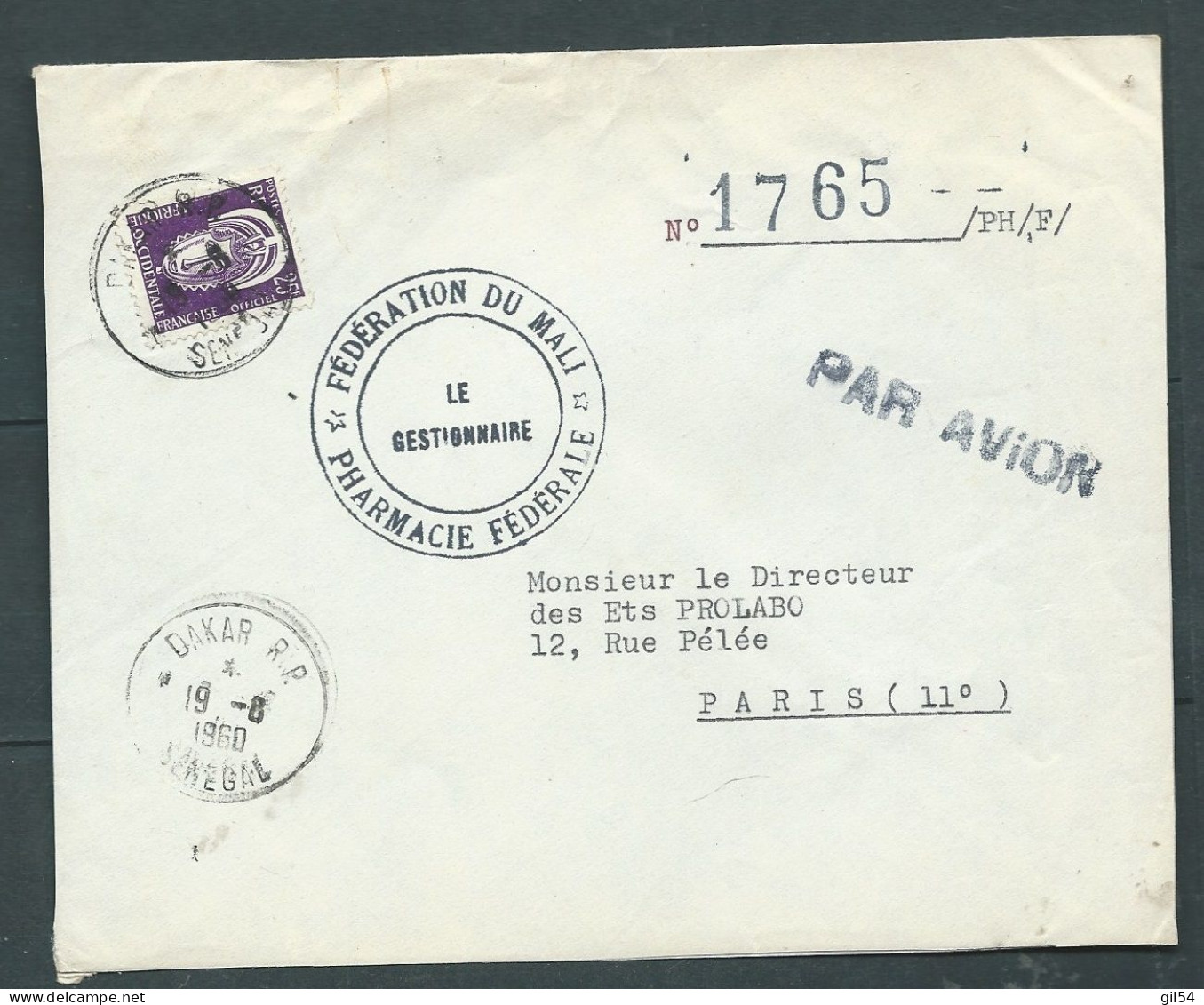 LSC "  Du Sénégal ,  Obl. Dakar R.p. En 1960 , Pour La France , Timbre D'A.O.C. -    LP 33003 - Brieven En Documenten