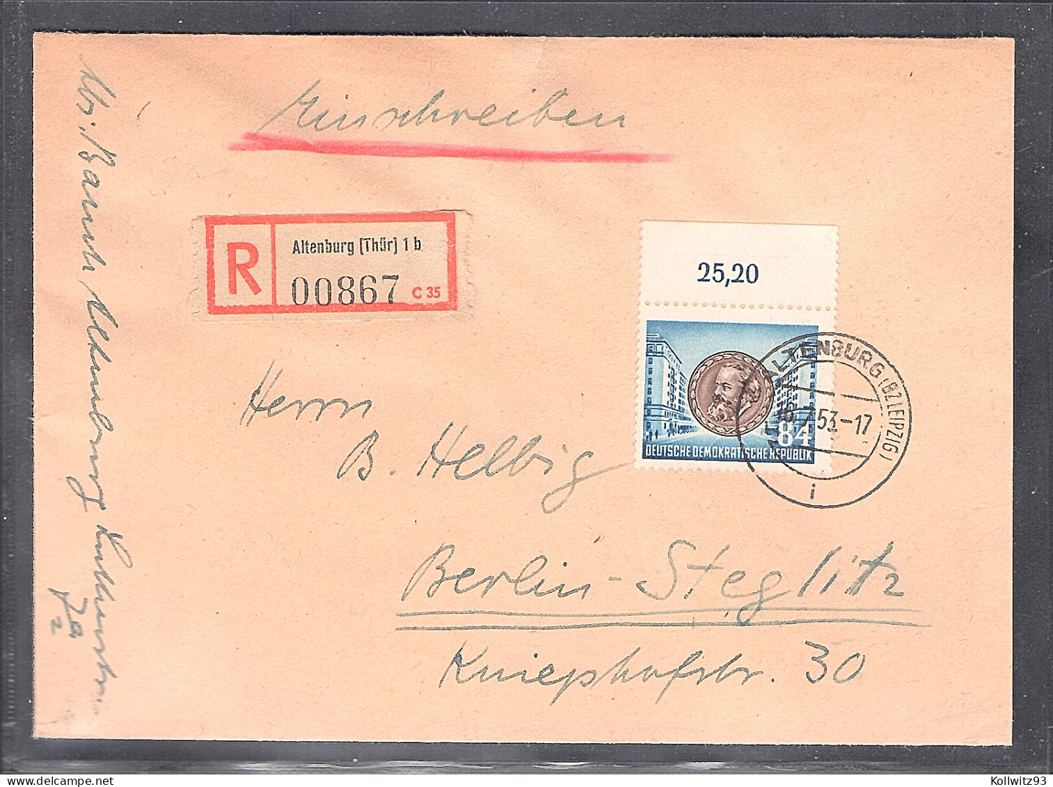 DDR. R-Fernbrief Mit EF. Mi.-Nr. 353 Mit OR. - Covers & Documents