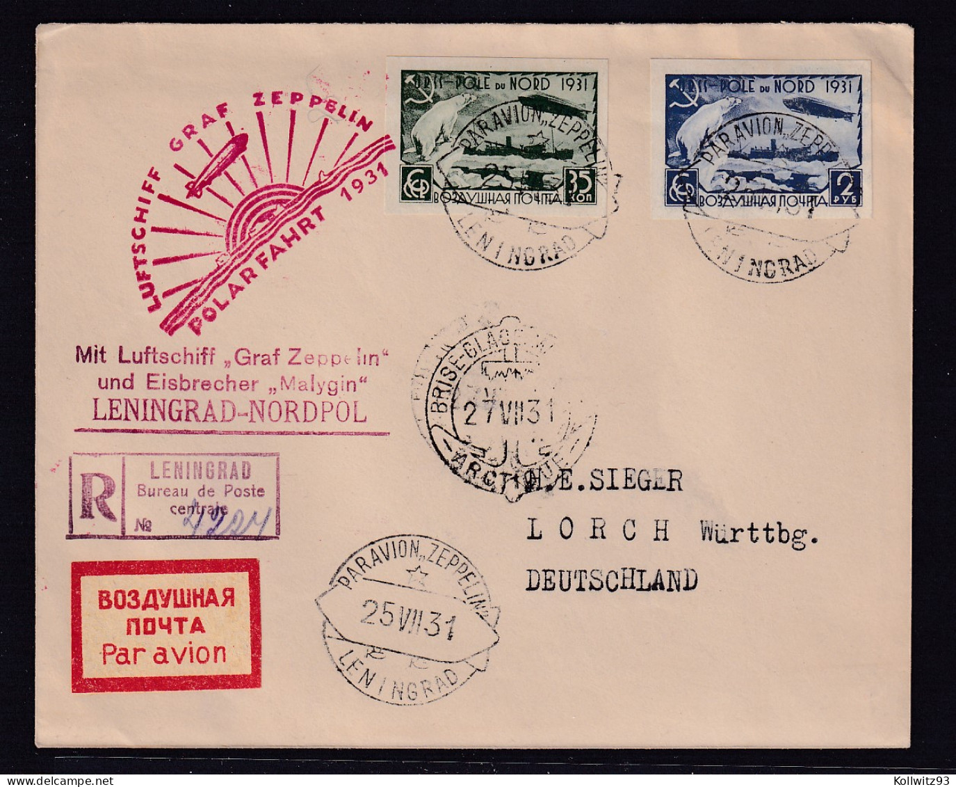 SU.-Zeppelin-Brief, Mi.-Nr. 402-405 B Auf Eingeschriebenem Brief Bzw Karte. - Autres & Non Classés