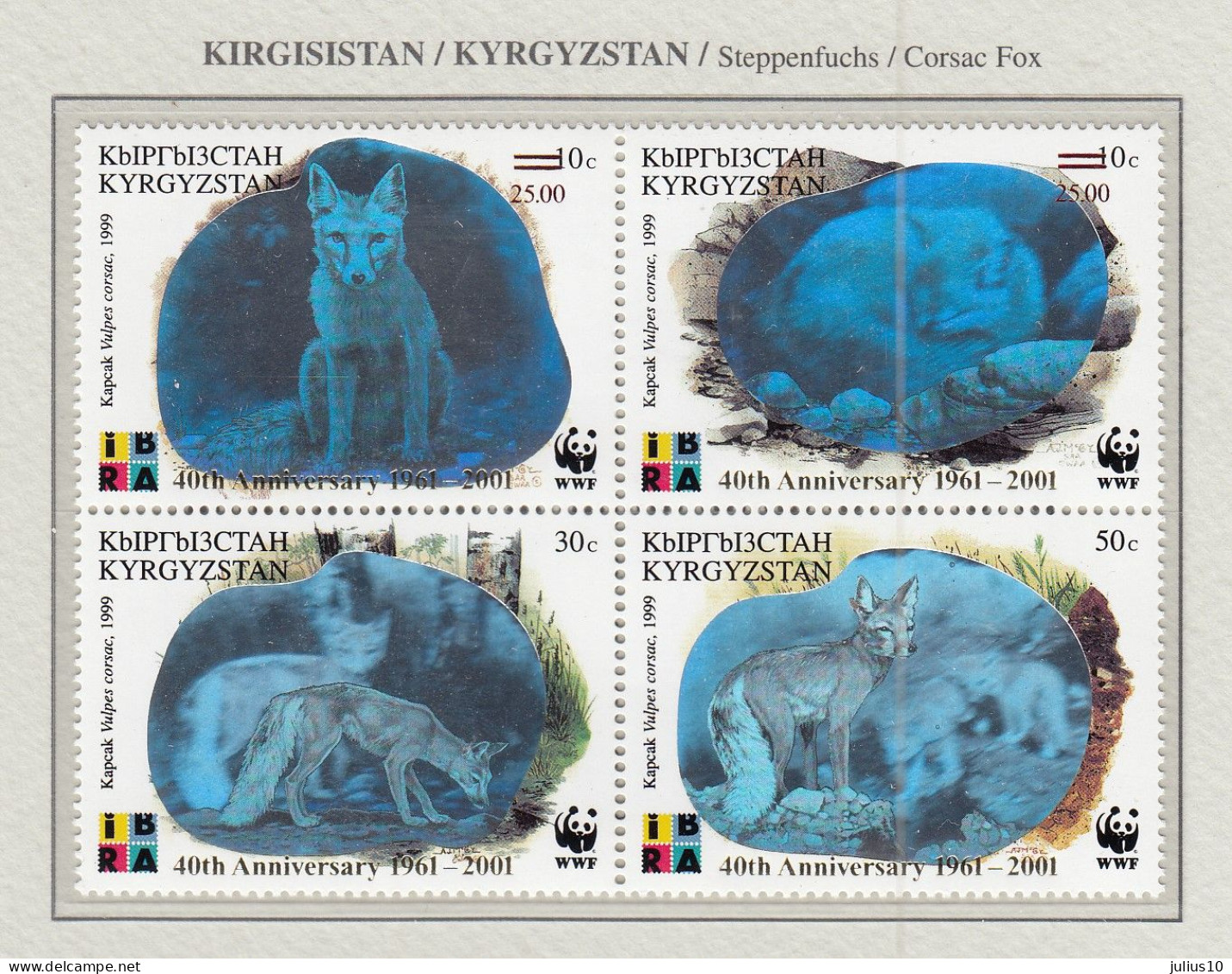 KYRGYSTAN 2001 WWF Animal Fox Mi 249 - 252 MNH(**) Fauna 636 - Unused Stamps