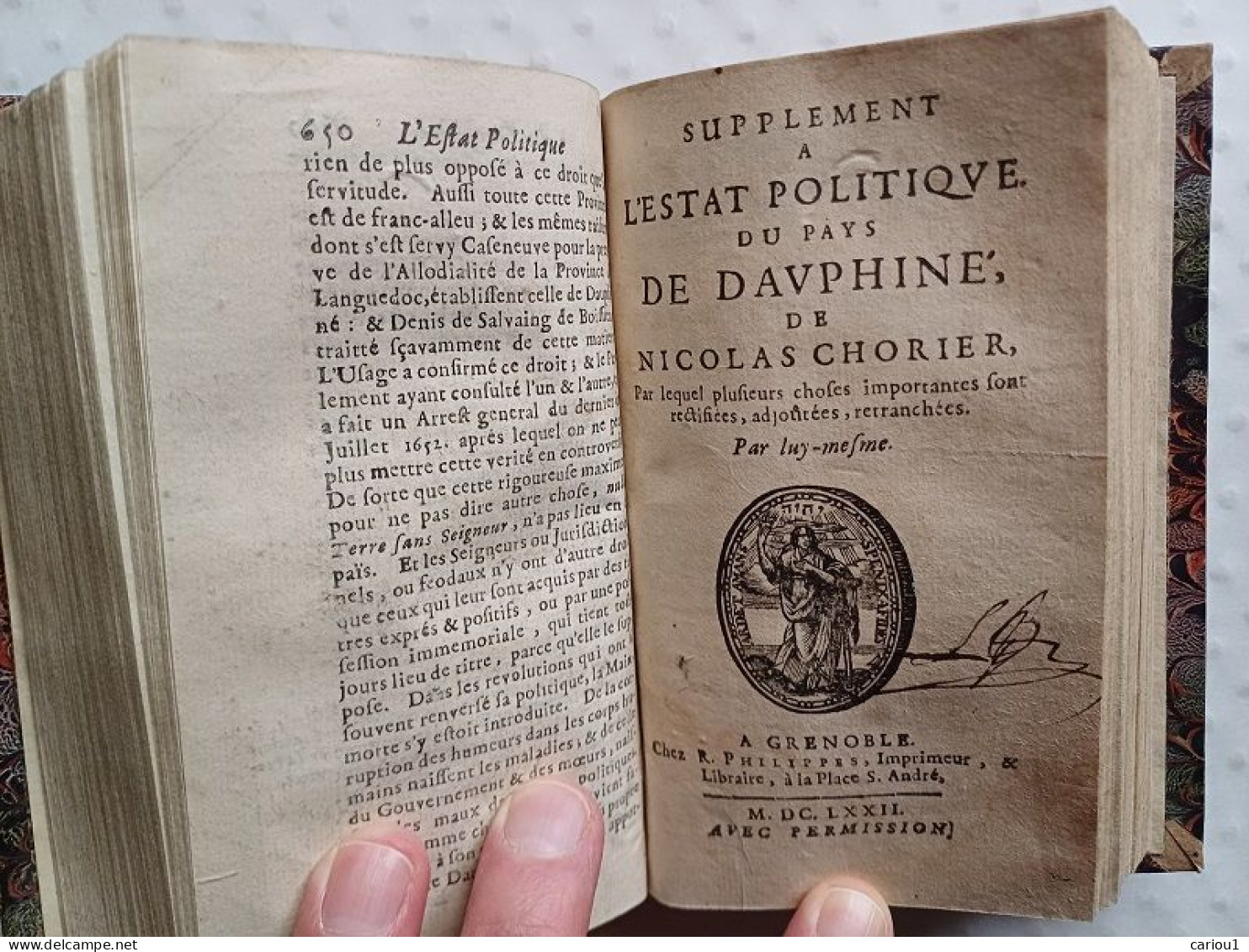 C1 CHORIER Estat Politique Du DAUPHINE T. 3 NOBILIAIRE + SUPPLEMENT 1671 1672 Grenoble Port Inclus France - Bis 1700