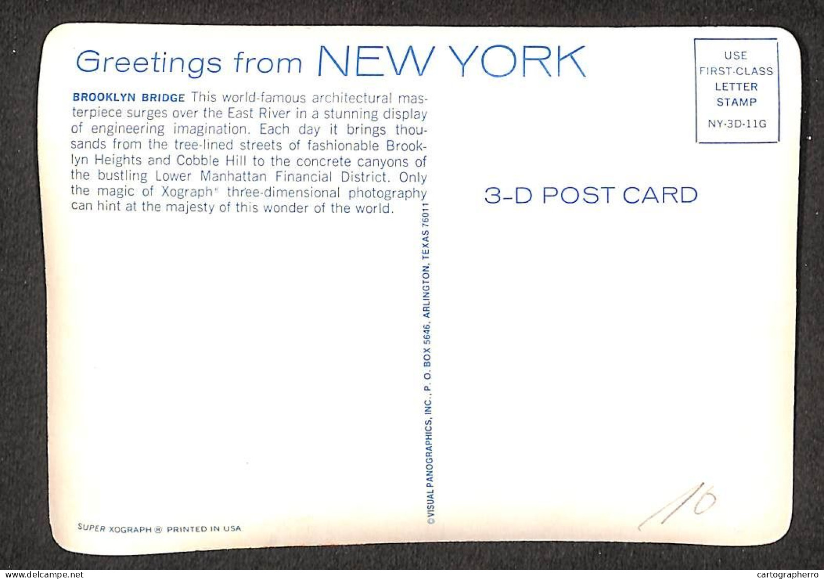 United States New York Brooklyn Bridge Lenticular Stereo 3D Postcard Format 11 X 16 Cm - Puentes Y Túneles