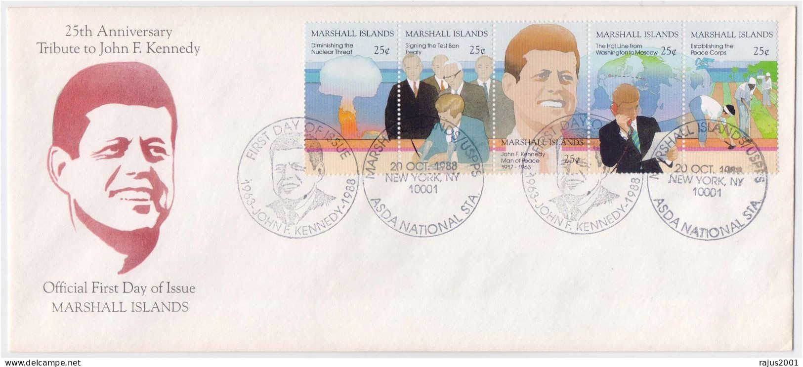 J F Kennedy Man Of Peace, Hot Line Between Washington To Moscow, Signing Test Ban Treaty, Nuclear Atom, Marshall FDC - Kennedy (John F.)