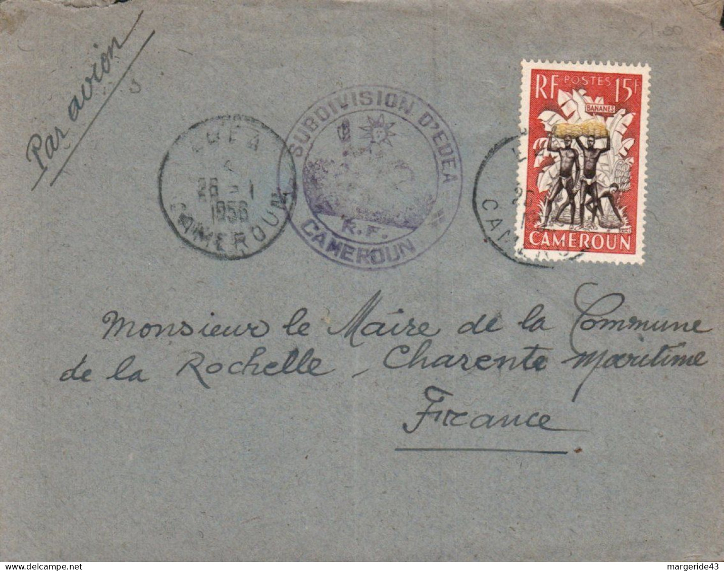 CAMEROUN SEUL LETTRE DE EDEA POUR LA FRANCE 1956 - Briefe U. Dokumente