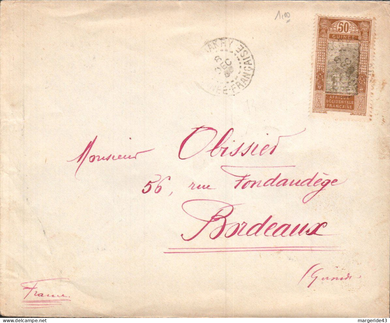 GUINEE SEUL LETTRE DE CONAKRY POUR LA FRANCE 1930 - Brieven En Documenten