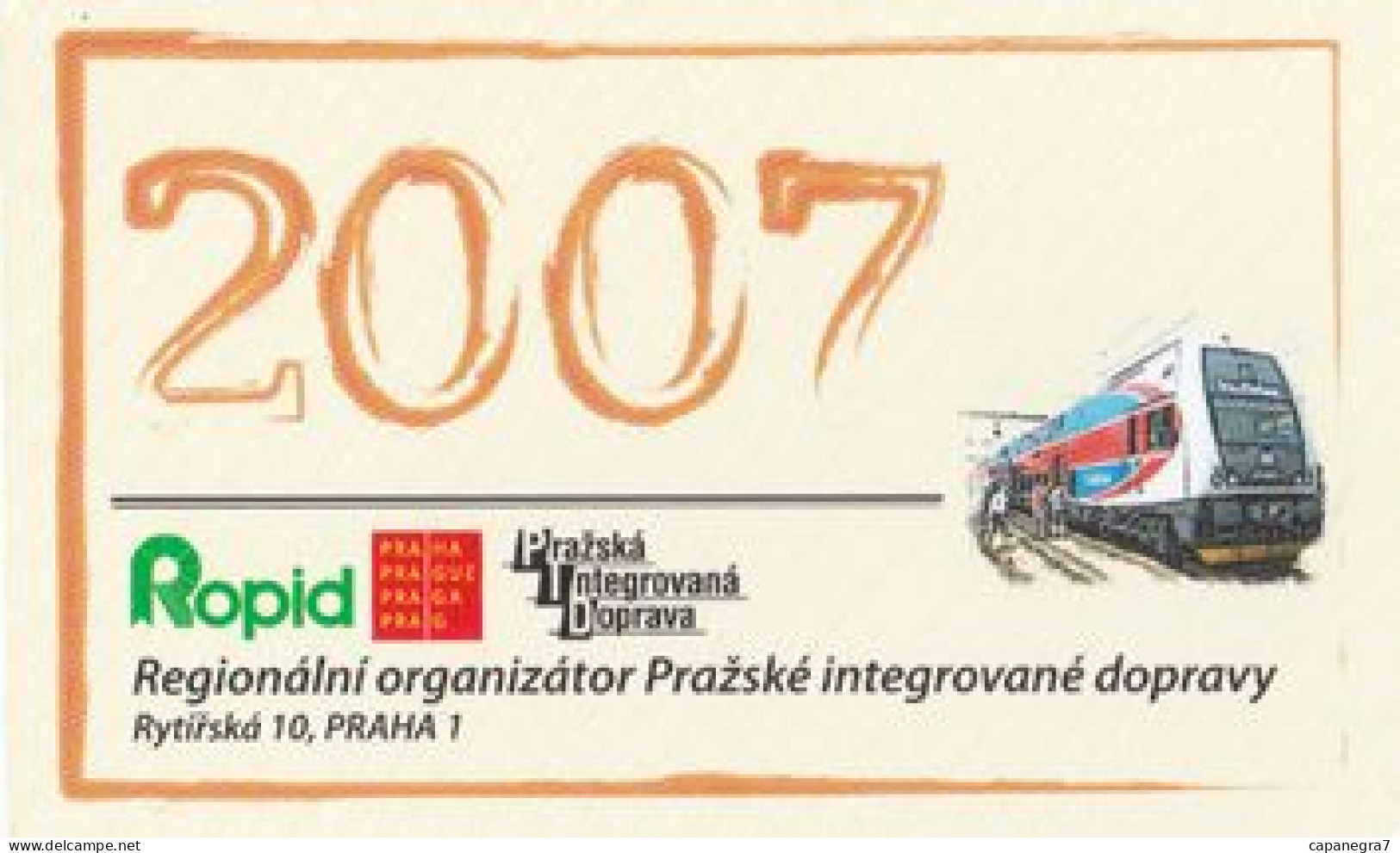 Trains, Locomotive, ROPID Praha, Czech Rep., 2007, 90 X 55 Mm - Small : 2001-...
