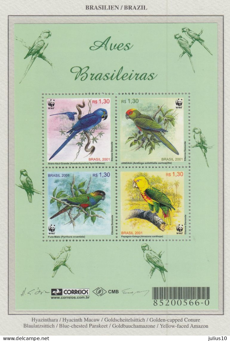 BRASIL 2001 WWF Birds Parrot Mi 3150-3153 MNH(**) Fauna 639 - Perroquets & Tropicaux