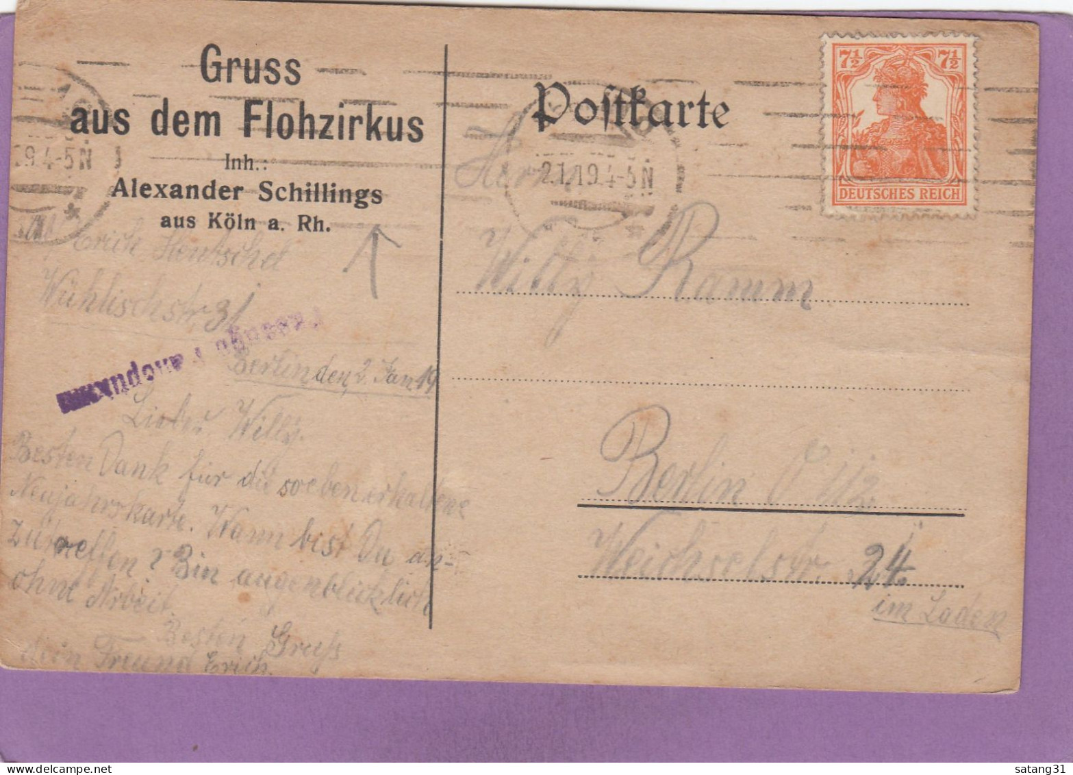 GRUSS AUS DEM FLOHZIRKUS IN KÖLN. - Covers & Documents