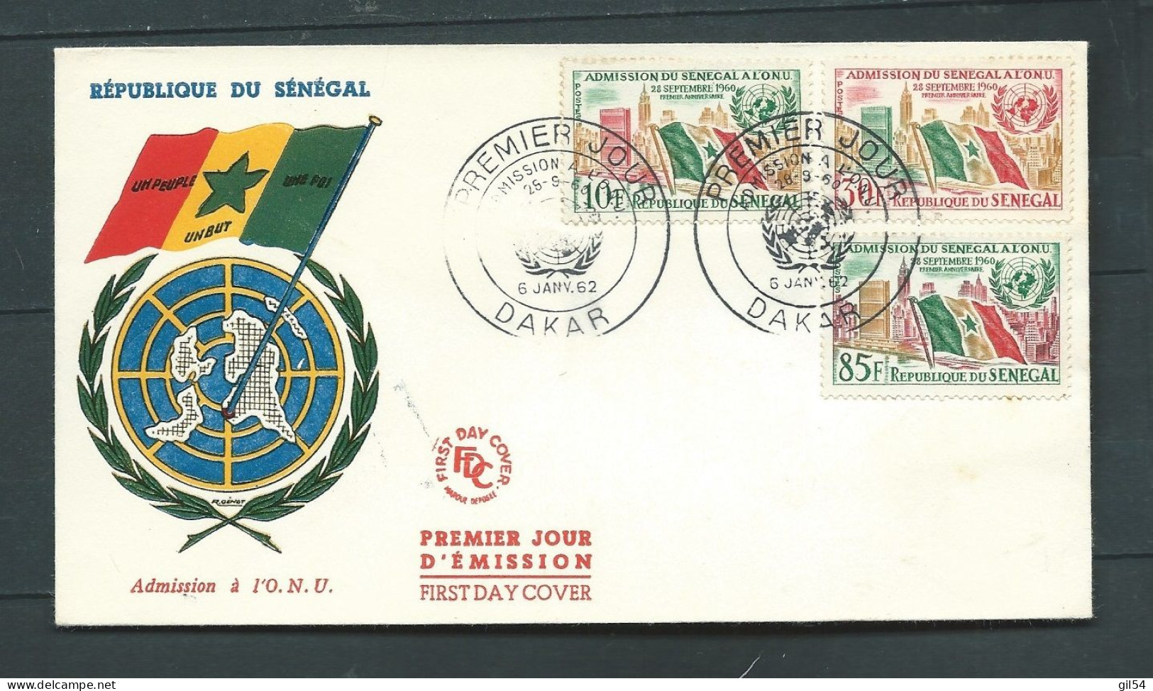 LSC "  Du Sénégal ,  Obl.  PREMIER JOUR  Dakar . En 1962 ( Timbres Admition à L'O.N.U.  -    LP 33004 - Senegal (1960-...)